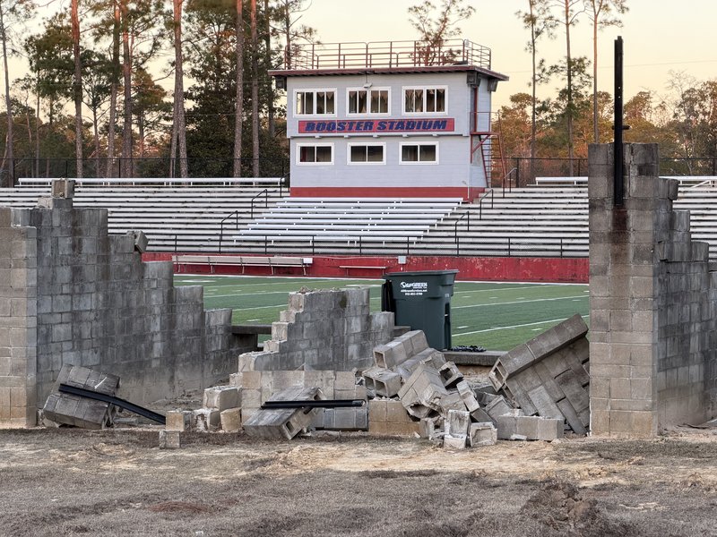 Renovation begins with demolishing of the visitor’s bleachers (west stands).