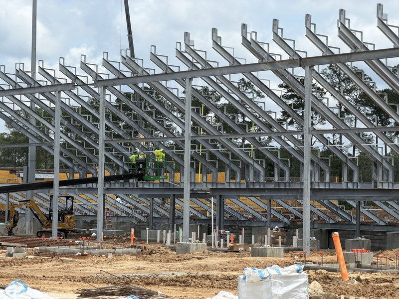 Construction begins on home side bleachers (west stands).